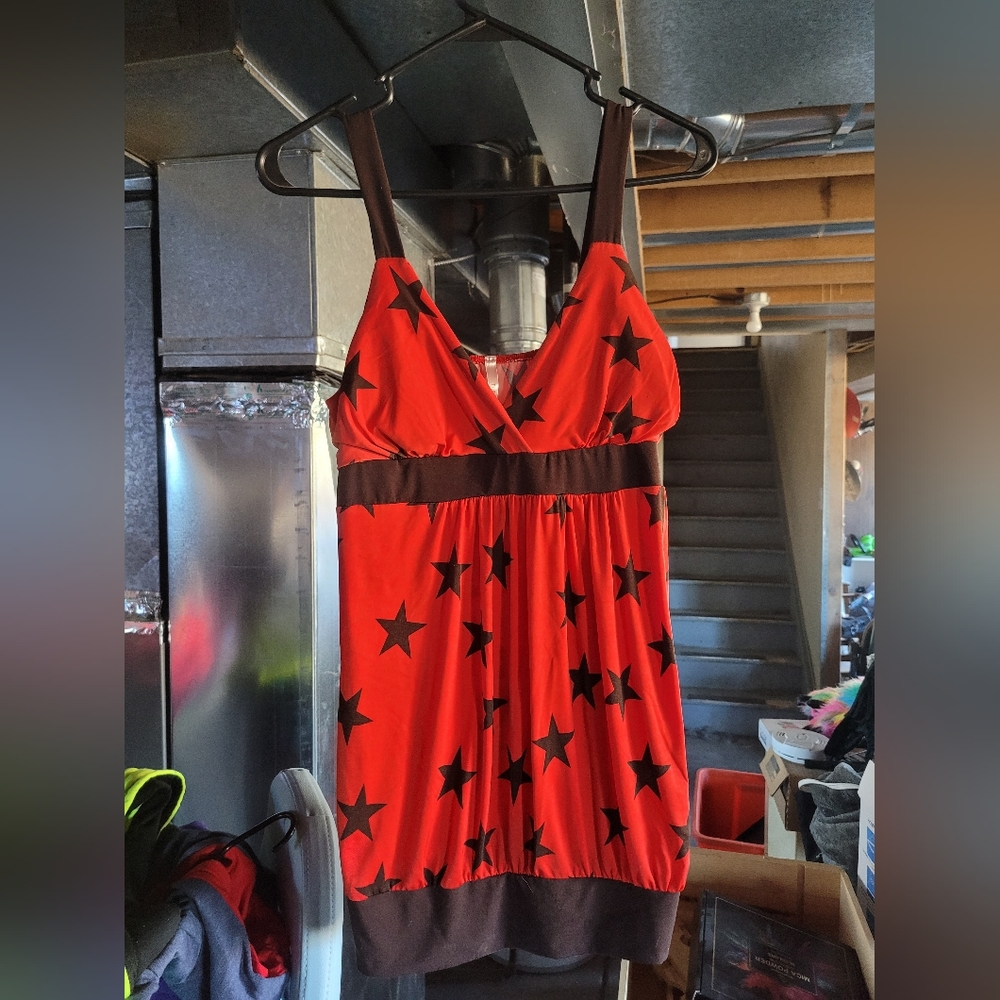 Rue21 Vibrant Red Top with Black Star Design